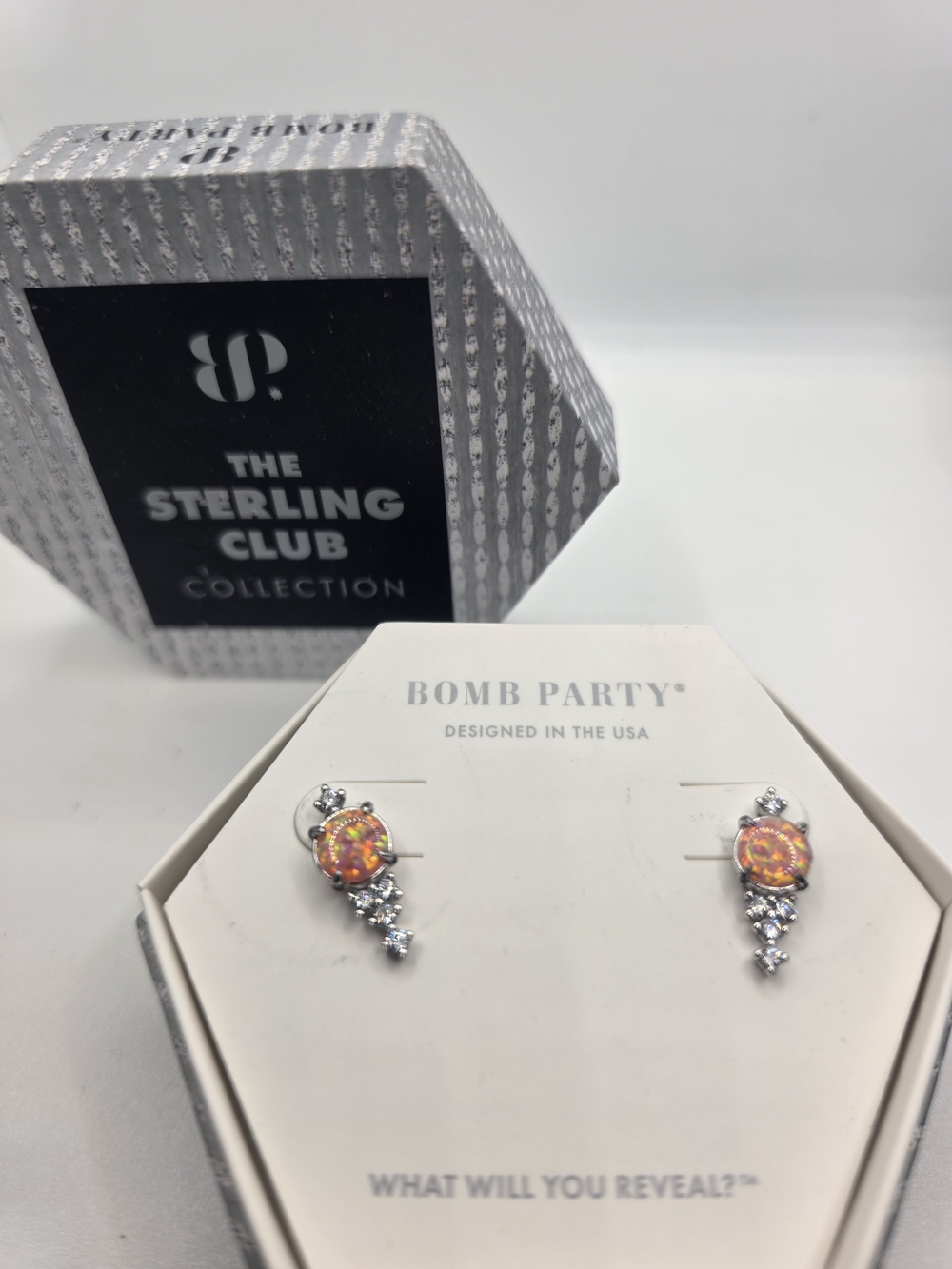BombParty Sterling Club Coral Opal Inspired Stud Earrings